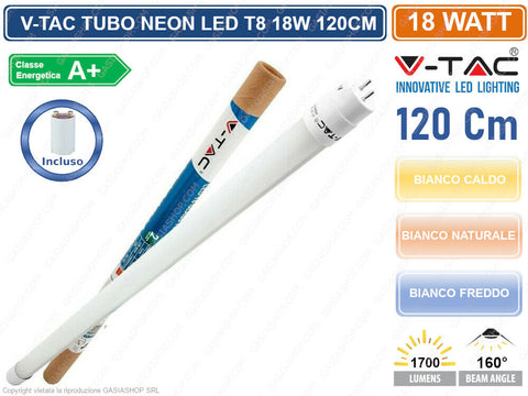 V-TAC LAMPADINA TUBO LED T8 18W 120 CM LUCE FREDDA 6264